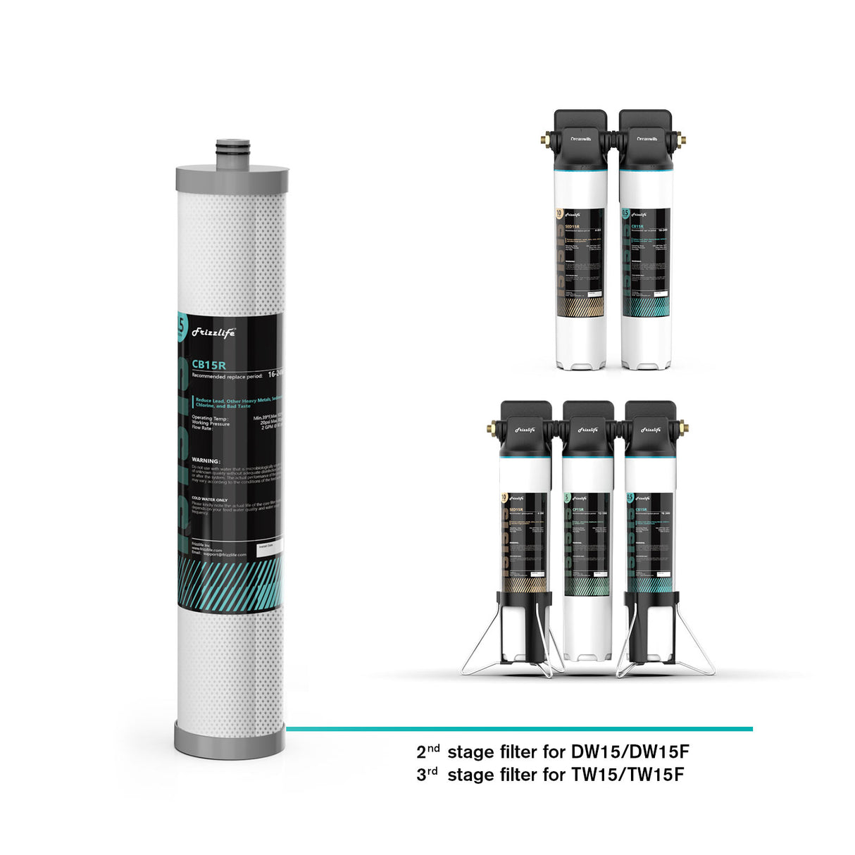 Frizzlife CB15R Ersatzfilterkartusche für DW15, TW15, DW15F, TW15F Untertisch-Wasserfilter