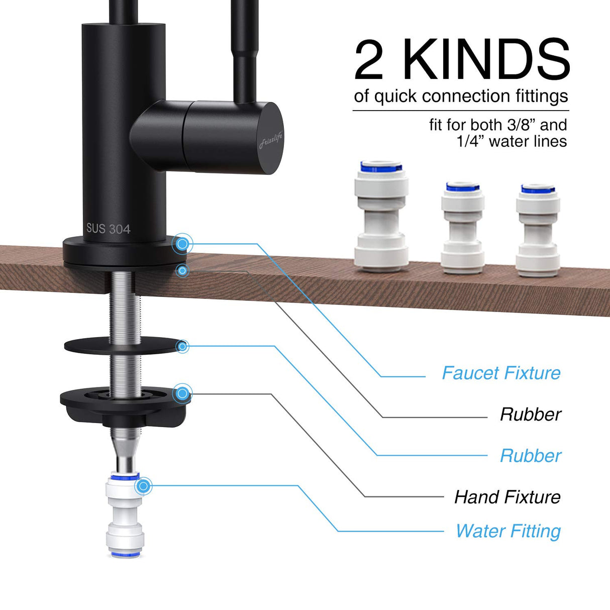 Frizzlife RO Water Filter Faucet- Drinking Water Faucet fits Most Reverse Osmosis System & Water Filtration System-SUS304 Stainless Steel, Black