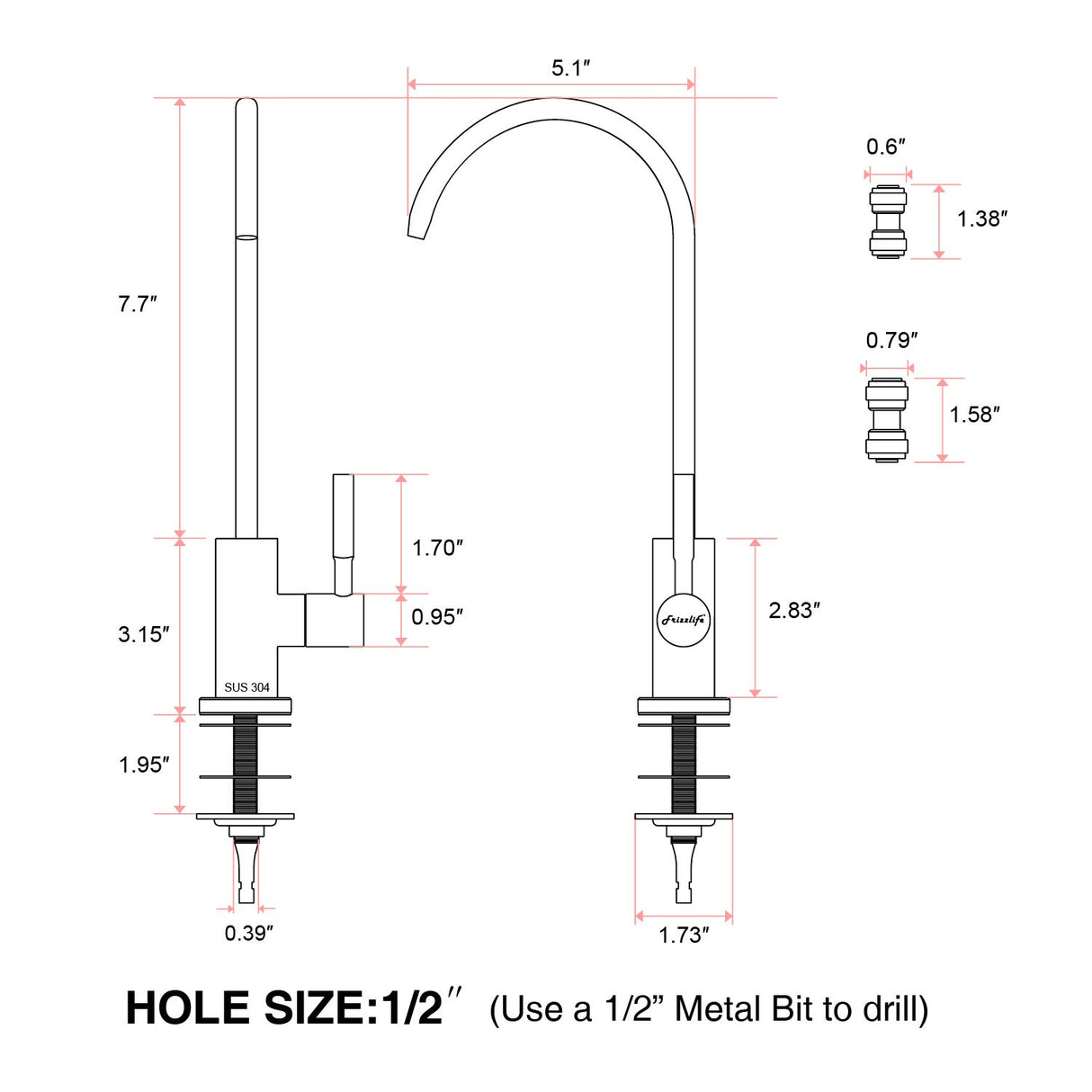 Frizzlife RO Water Filter Faucet- Drinking Water Faucet fits Most Reverse Osmosis System & Water Filtration System-SUS304 Stainless Steel, Black