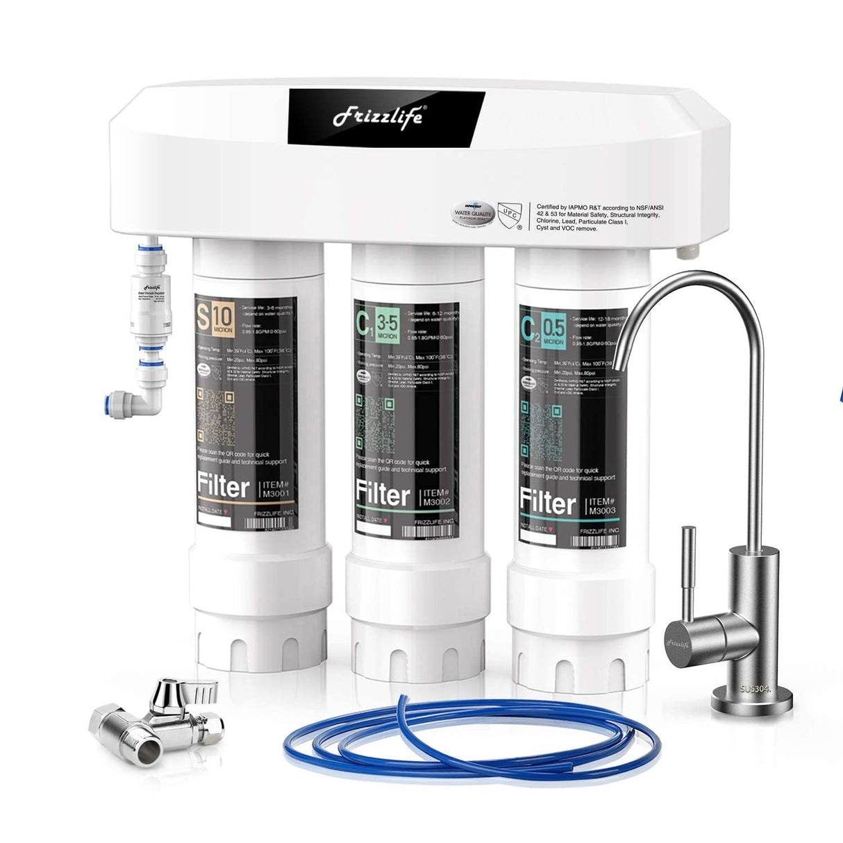 Frizzlife Untertisch-Wasserfiltersystem mit Wasserhahn aus gebürstetem Nickel SP99-NEU